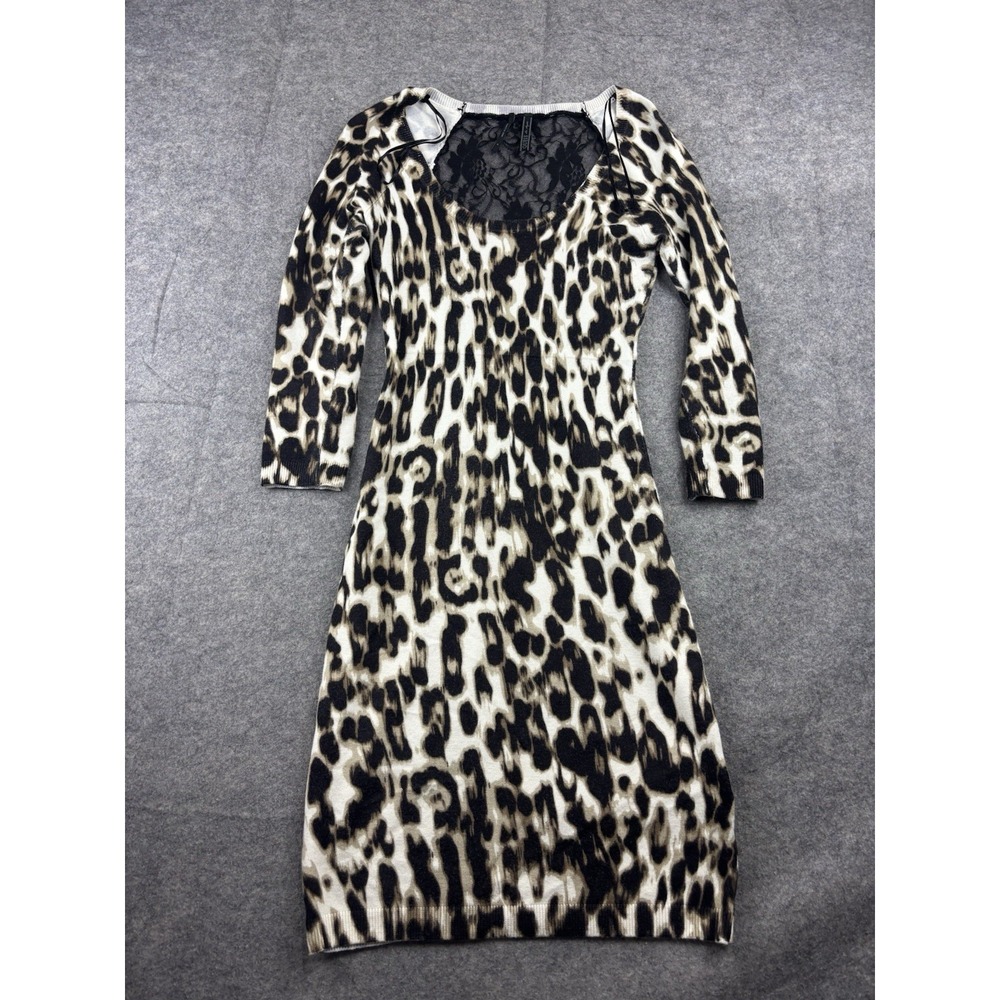 GUESS Women's S Sweater Knit Animal Print Lace 3/4 Sleeve Dress 00s Sexy Y2K